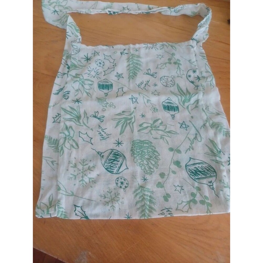 Free People green print winter Christmas holiday fabric tote bag